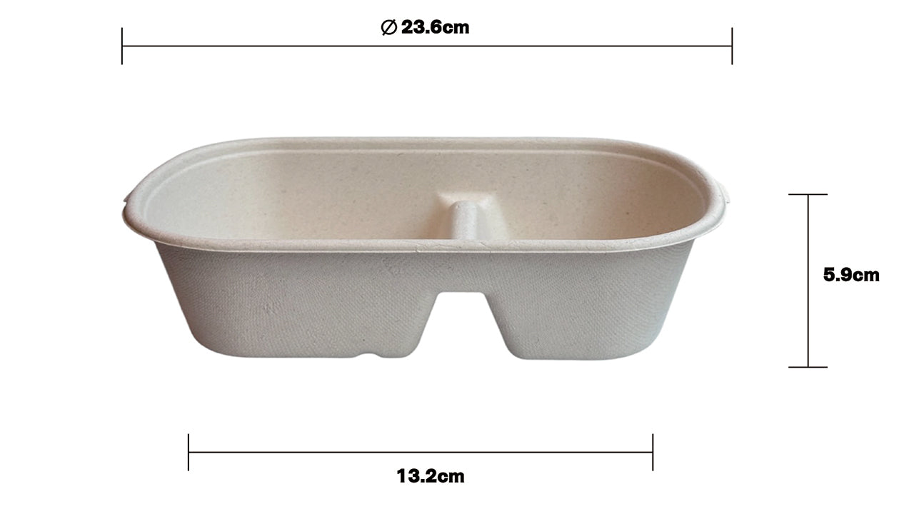 Bagasse Rectangular Food Container for Hot Food, Greaseproof & Leak Proof & Heat resistant, Large,1000ml, 2 Compartment