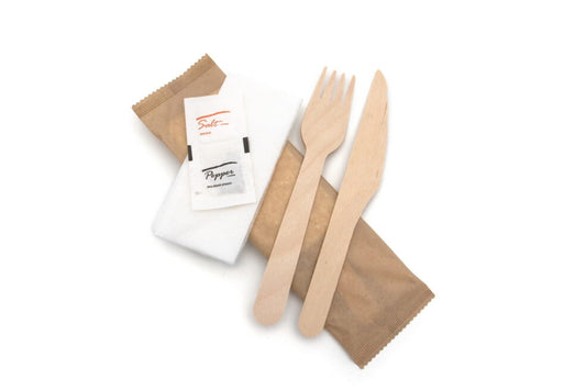 5 in 1 Wooden Meal Kit  (Knife, Fork, Napkin, Salt, Pepper)