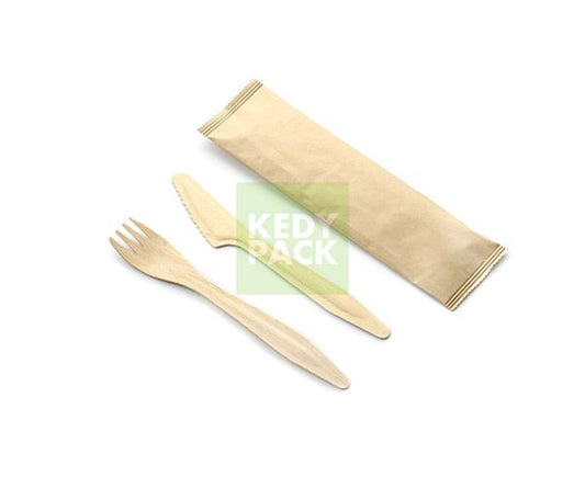 Wooden cutlery set paper pocket 2/1