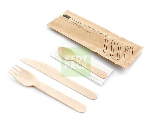 Wooden cutlery set paper pouch 4/1