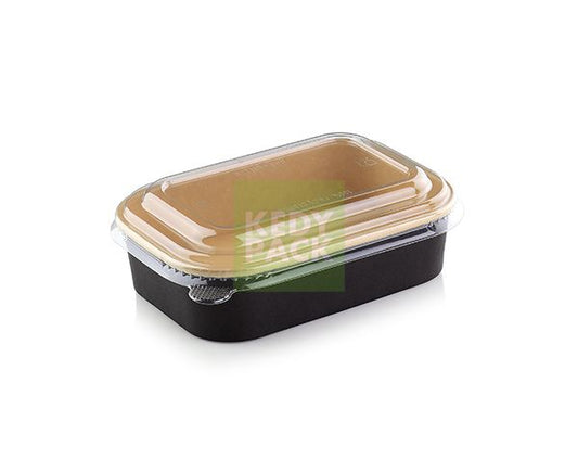 Black printed rectangular carton with PET lid