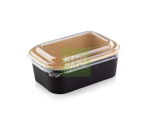 Black printed rectangular carton with PET lid