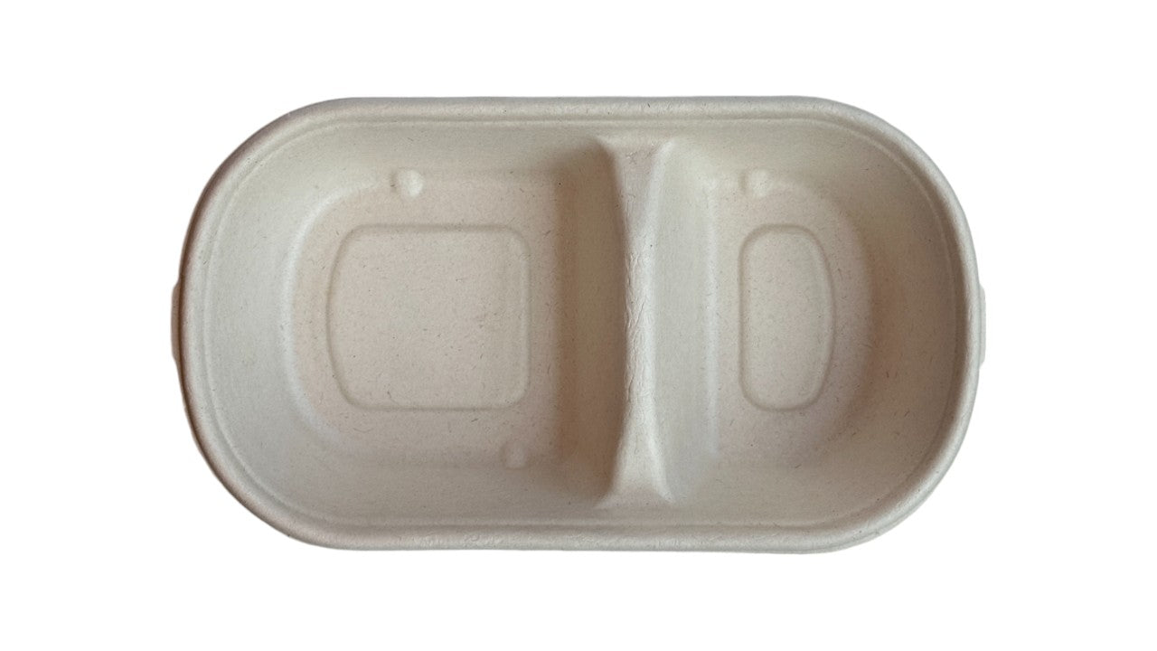 Bagasse Rectangular Food Container for Hot Food, Greaseproof & Leak Proof & Heat resistant, Large,1000ml, 2 Compartment